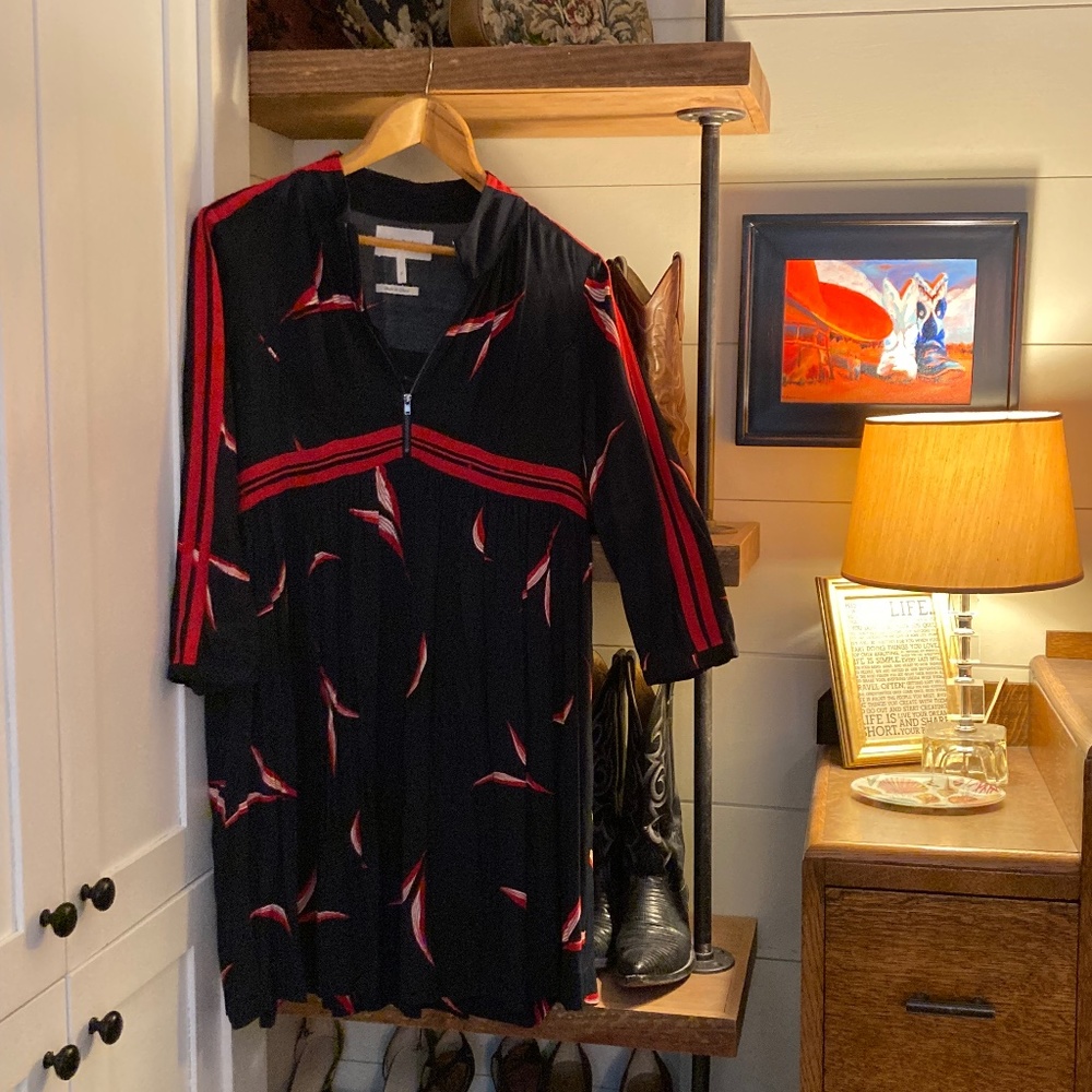 BA & SH Black with red trim pattern, Bohemian style knee length, size small.